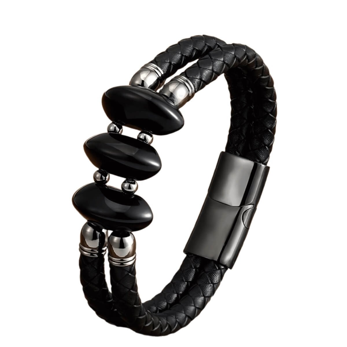 Brățară din piele Silver Black XQNI BR41