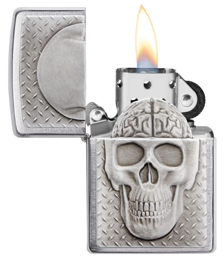 Zippo Skull with Brain Surprise Brushed Chrome 29818