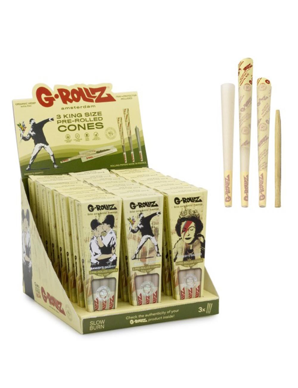 Conuri pre-rulate G-ROLLZ | Banksy's Graffiti - Organic Hemp Extra Thin - 3 KS Cones