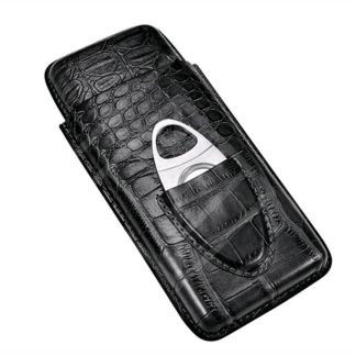 Tabacheră din piele pentru trabucuri + ghilotină WLL-0047-1